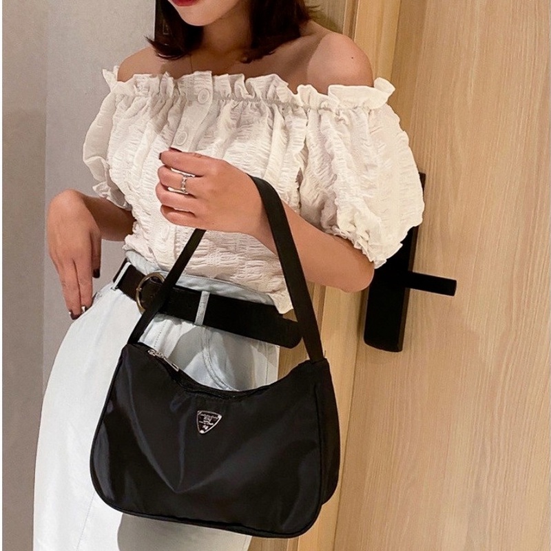 Túi đeo dưới cánh tay/Xách Tay Bằng Vải Nylon Màu Đen Phong Cách Cổ Điển Kiểu Pháp Thời Trang Cho Nữ