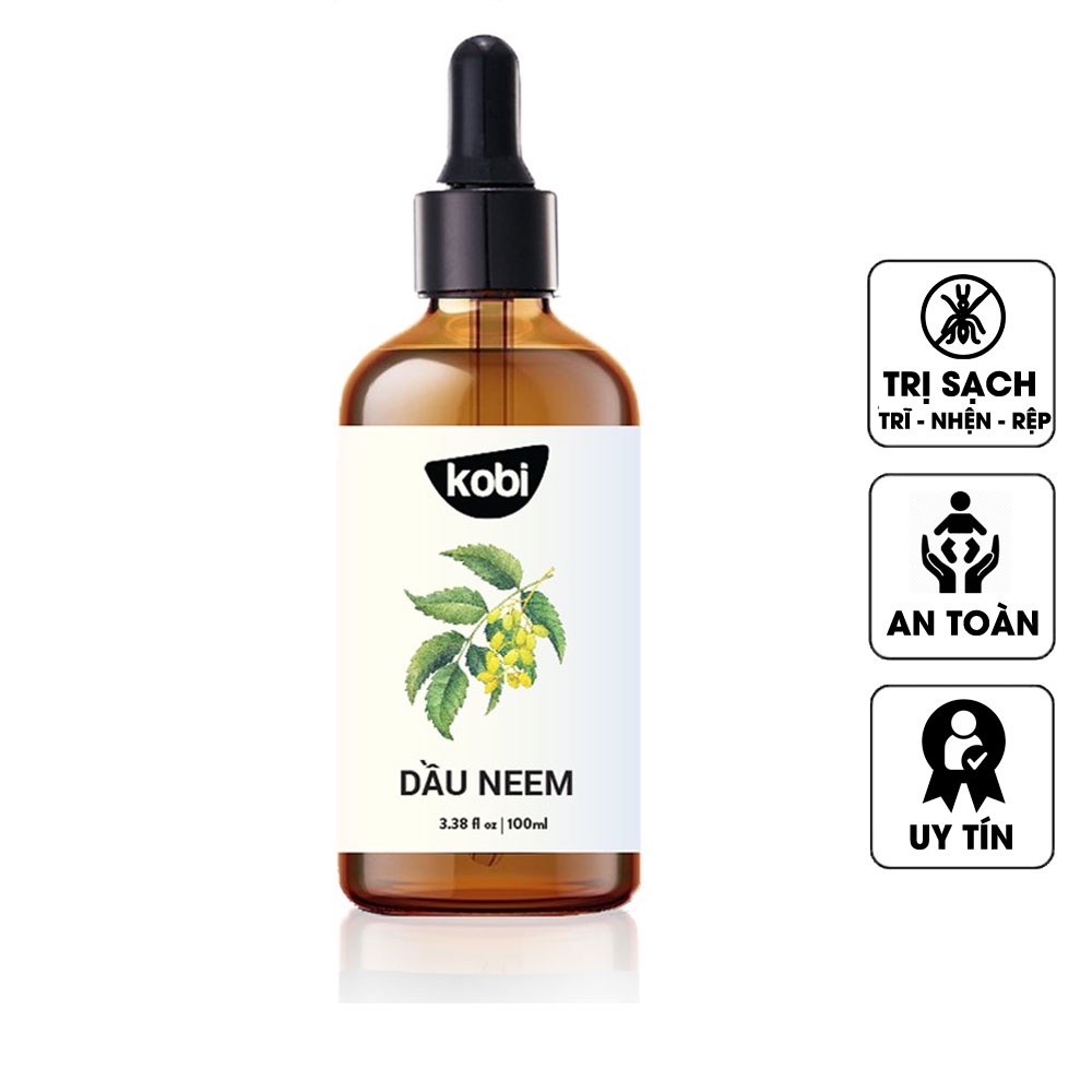 Dầu neem oil Kobi hữu cơ, nguyên chất, diệt bọ trĩ, nhện đỏ, rệp, sâu, bảo vệ cây hoa hồng, phong lan, ép lạnh -100ml