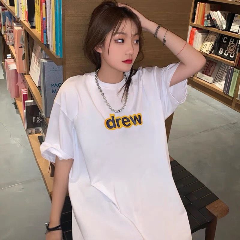 Áo Thun Tay Lỡn In Chữ DRE.W 2 Màu Đen Trắng , Áo Phông Unisex Nam Nữ Form Basic 38-65kg