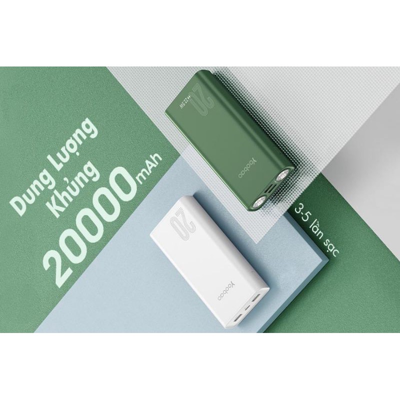 Sạc dự phòng chính hãng YOOBAO L20 Dung lượng 20000mAh sạc cực nhanh tích hợp 2 đèn led