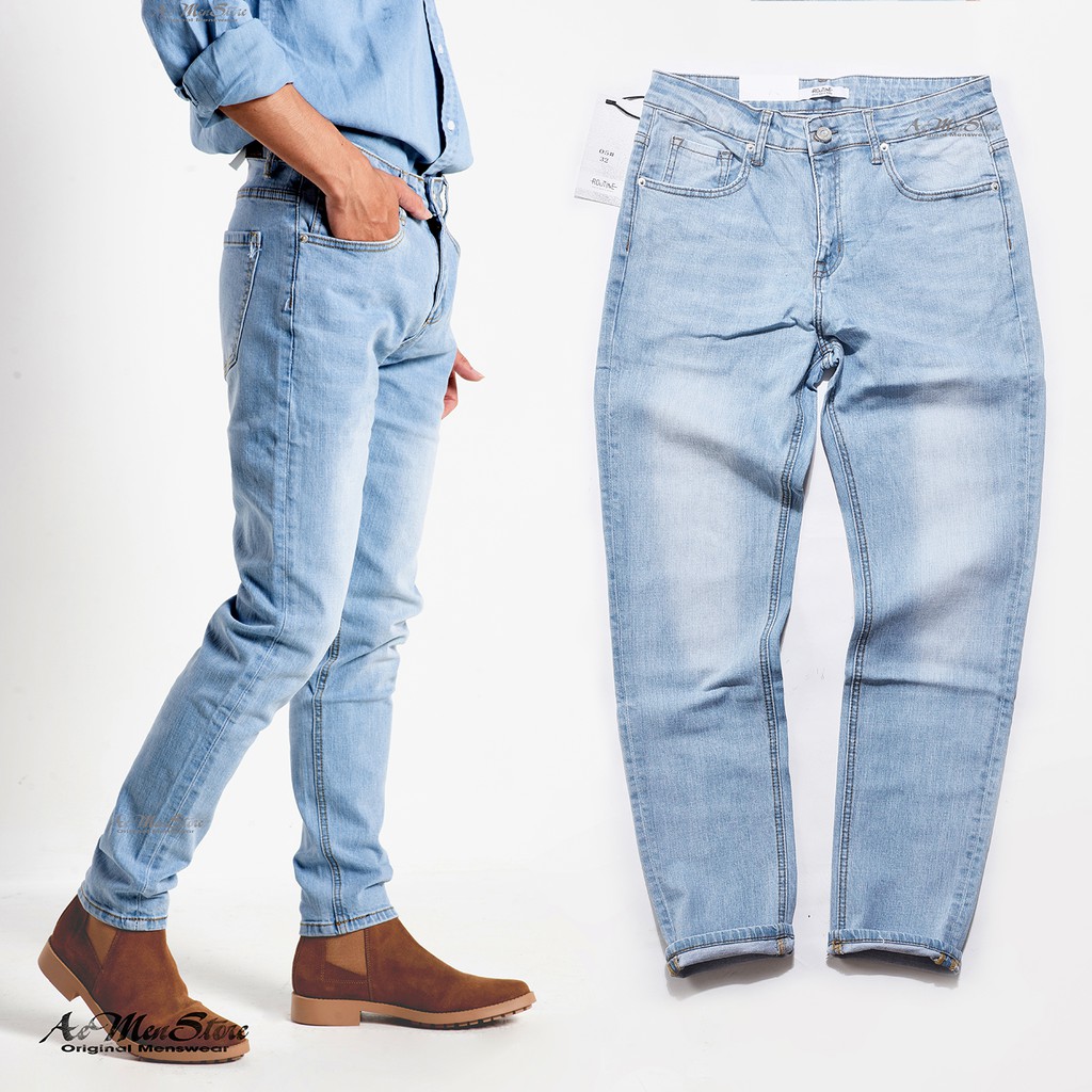 Quần bò nam Routine xanh nhạt ống đứng rộng hàng cao cấp mới nhất 2019