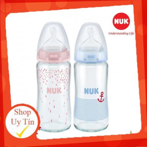 [Chính hãng có tem phân phối] Bình Sữa NUK Premium Choice+ Thủy Tinh 120ml, 240ml Núm Ti S1 - M