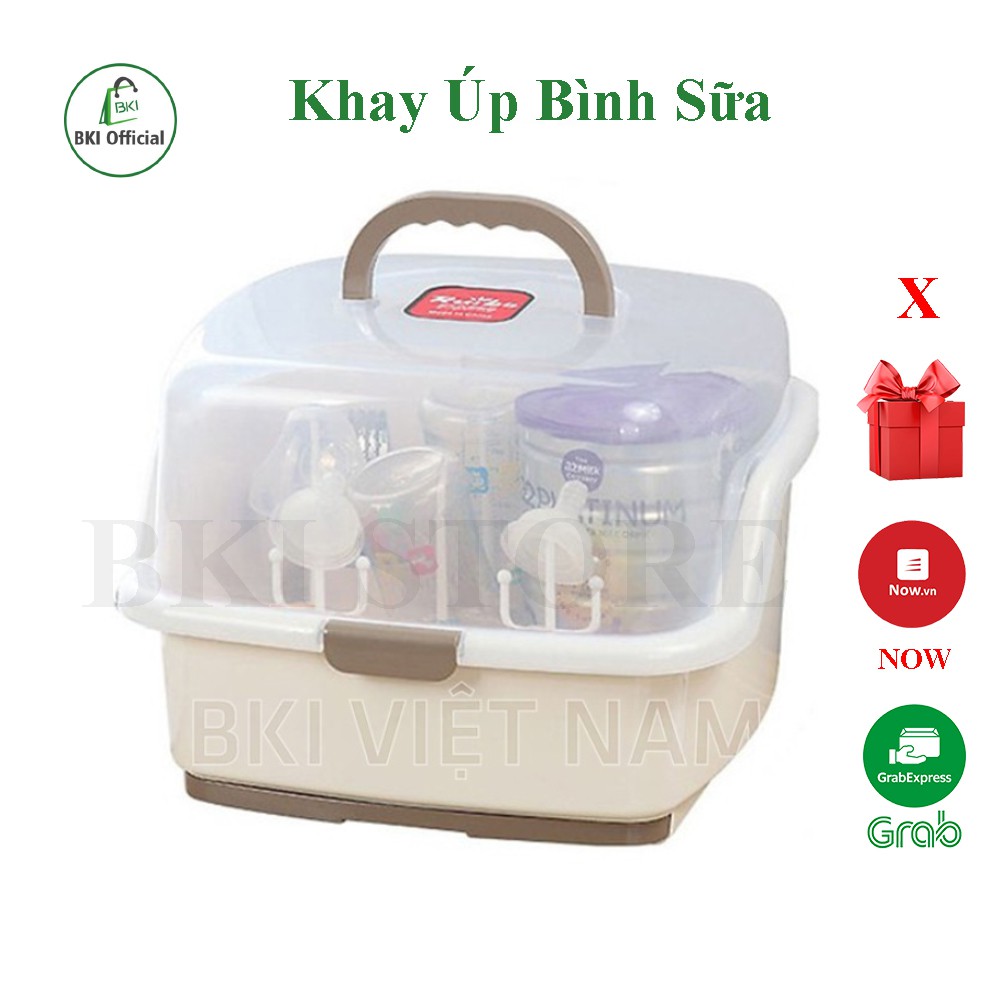 Khay Úp Bình Sữa Và Phụ Kiện Cho Bé Có Nắp Đậy Và Khay Thoát Nước An Toàn Cho Bé