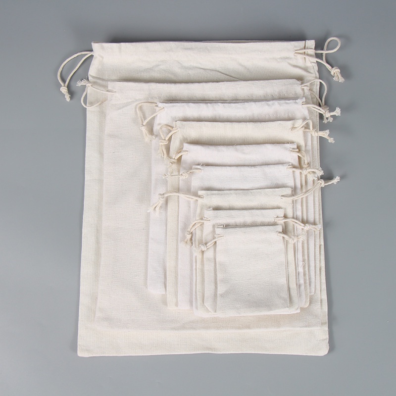 1 Túi Dây Rút Vải Lanh Cotton Trắng Dày 8 Kích Cỡ Đựng Thực Phẩm Đa Năng Cho Gia Đình