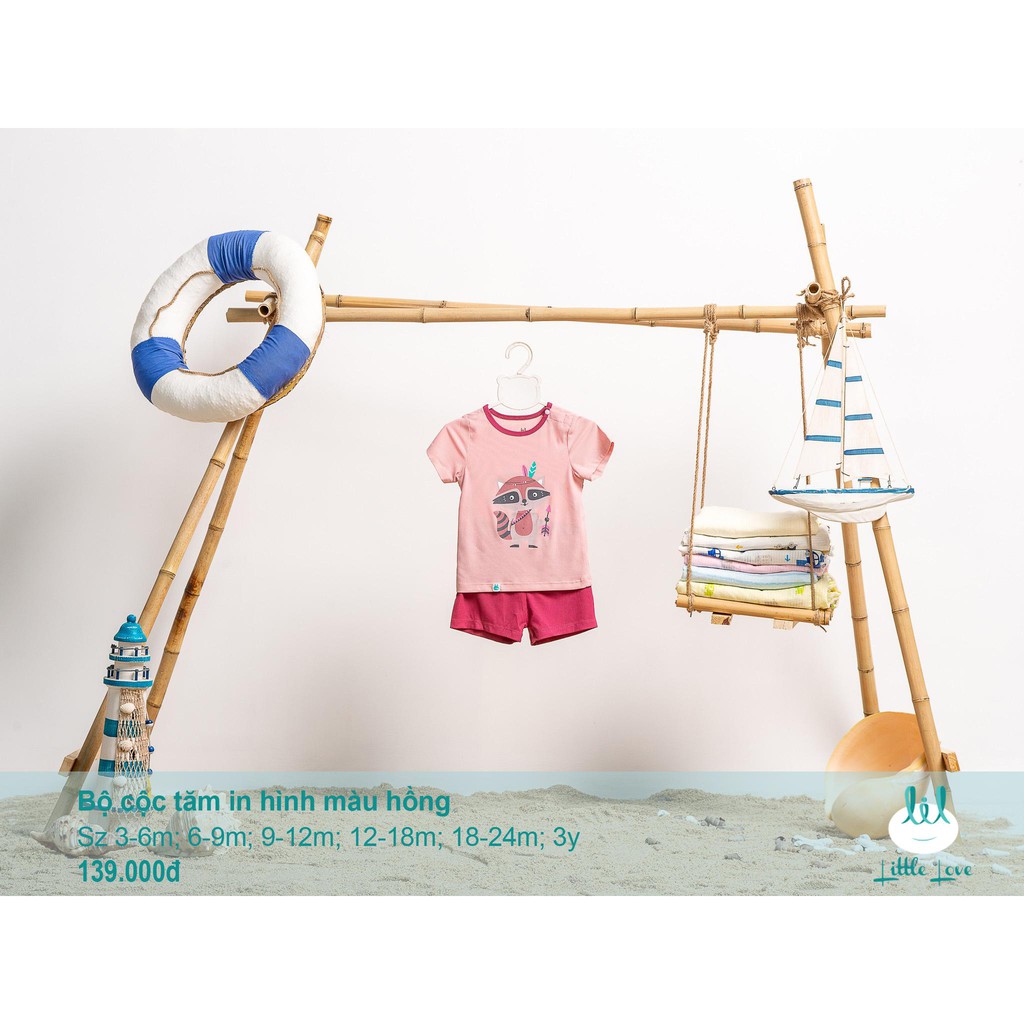 Bộ quần áo cộc tay in hình phối áo vải tăm Little love