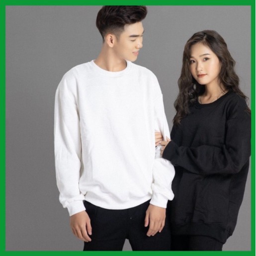 Áo sweater nỉ trắng đen trơn unisex nam nữ hai màu trắng đen đơn giản chất nỉ ngoại may kĩ phong cách Ulzzang Hàn Quốc