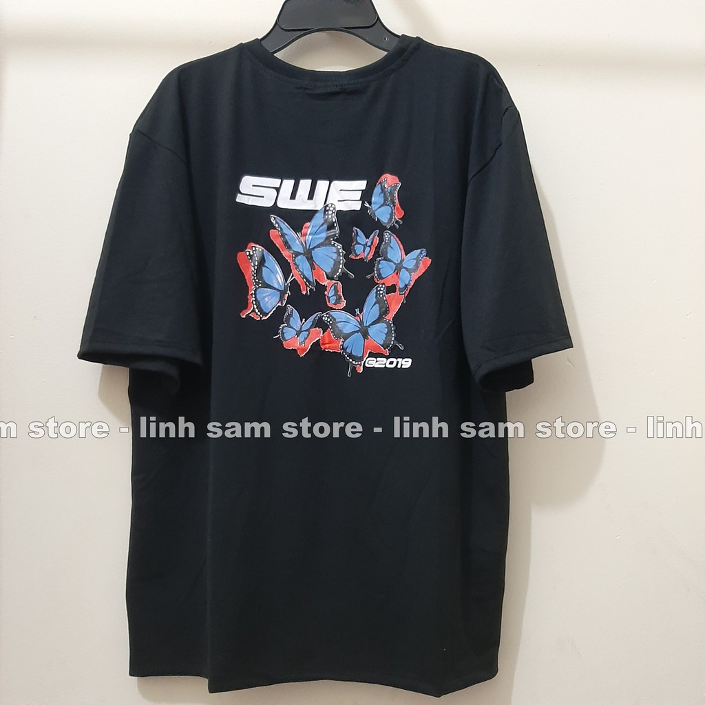 Áo thun tay lỡ nữ freesize phông form rộng Unisex, mặc cặp, nhóm, lớp in HÌNH BƯỚM chữ SWE