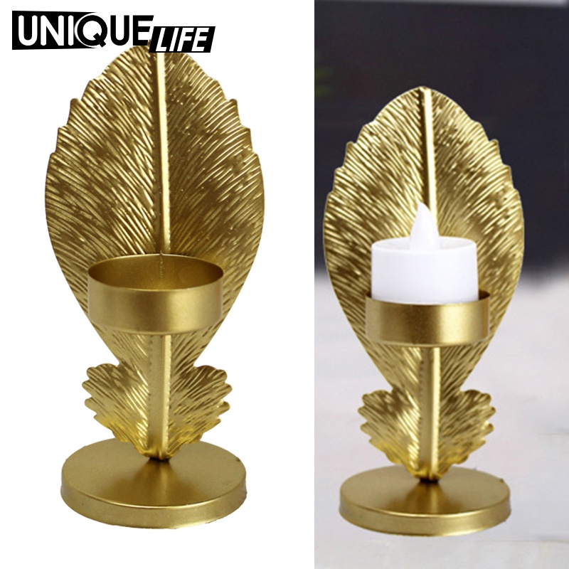 Giá đỡ nến hình lá sắt kiểu Bắc Âu hiện đại trang trí bàn ăn