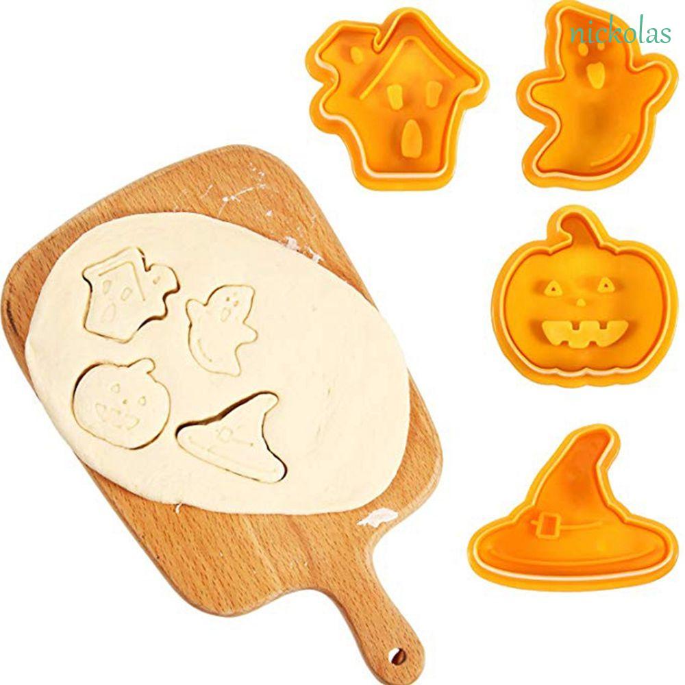 Bộ 4 khuôn nhấn cắt bánh quy kẹo đường sô cô la bằng nhựa tạo hình bí ngô con ma DIY dành cho nhà bếp vào dịp halloween