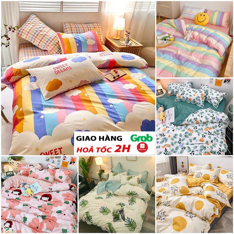 Bộ chăn ga gối cotton 3D Emly bedding hoạ tiết tươi sáng hàng nhập khẩu