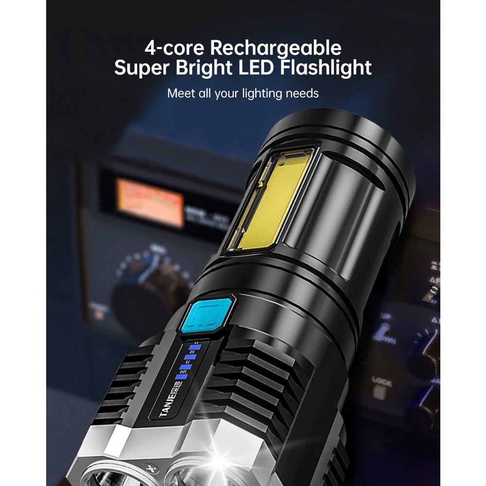 Đèn Pin 4 Bóng LED Mini Công Suất Cao Có Cổng Sạc USB
