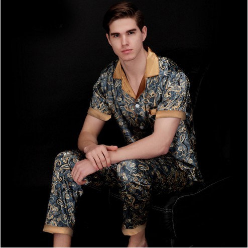 Đồ bộ Pijama nam cộc tay chất vải lụa satin cao cấp, nhẹ tênh, mềm mại, mặc cực kỳ dễ chịu, thư giãn, size L-3XL | BigBuy360 - bigbuy360.vn