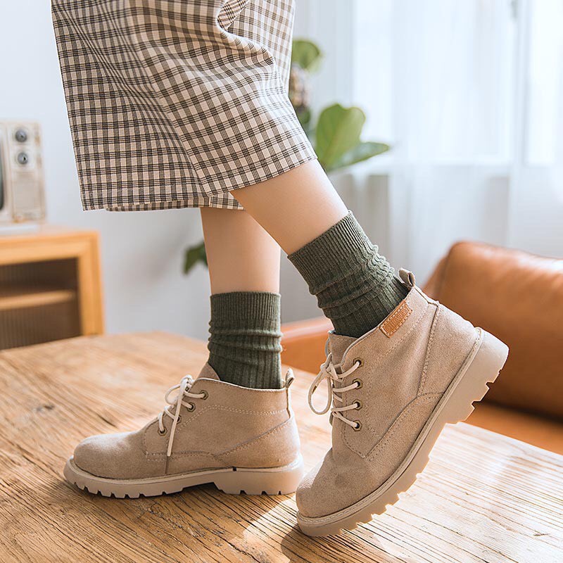 Tất cổ cao nam nữ trơn basic chất len tăm nhiều màu, Vớ cổ cao nữ nam phong cách vintage Hàn Quốc đẹp TD038