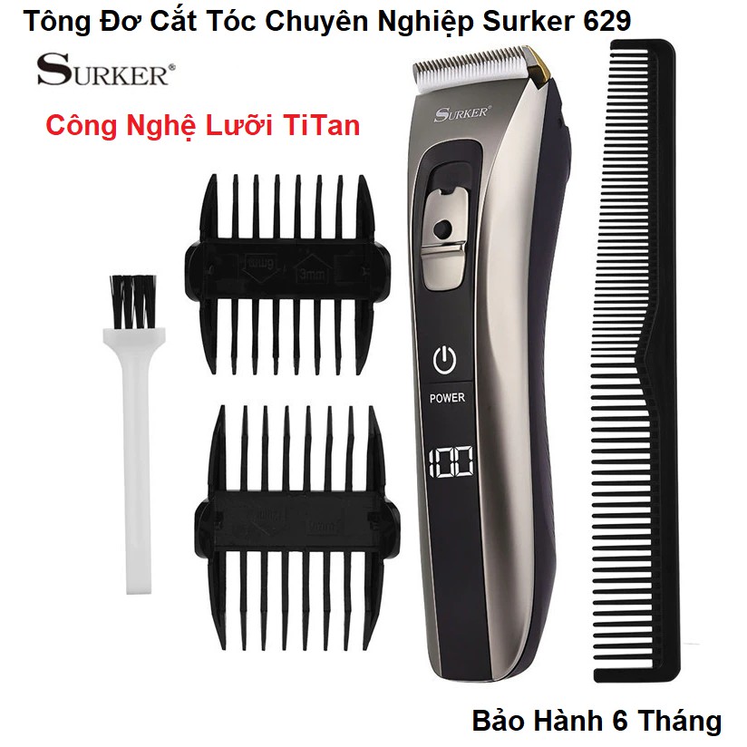 Tông Đơ Cắt Tóc Chuyên Nghiệp Surker 629 - Màn Hỉnh Hiển Thị Pin LCD - Công Nghệ Sạc Nhanh - Pin Siêu Khỏe ( 250 PHÚT )