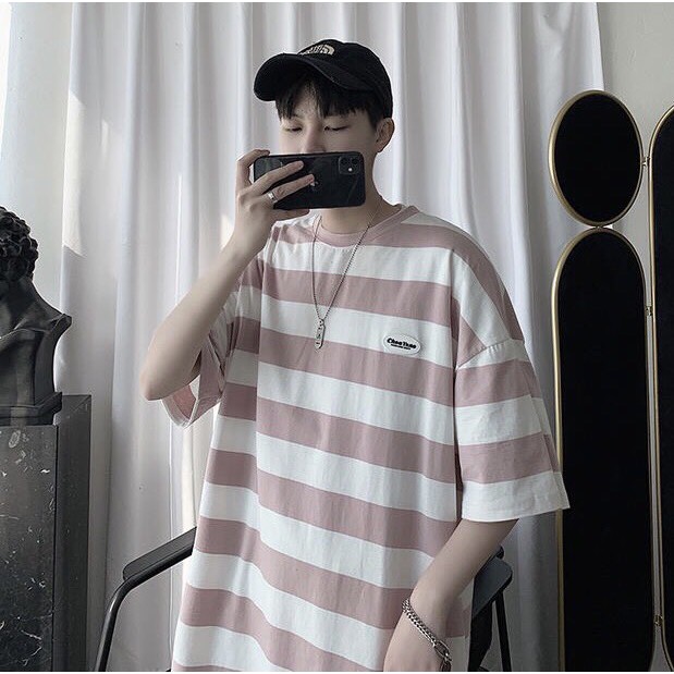 Áo thun tay lỡ form rộng - phông nam nữ cotton oversize - T shirt sọc tem tròn - 2N Unisex