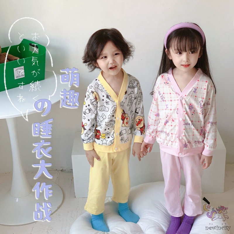 Bộ Áo Cardigan Tay Dài Cài Nút + Quần Dài In Họa Tiết Hoạt Hình Phong Cách Hàn Quốc Thời Trang Mùa Thu Cho Bé Trai Và Gái