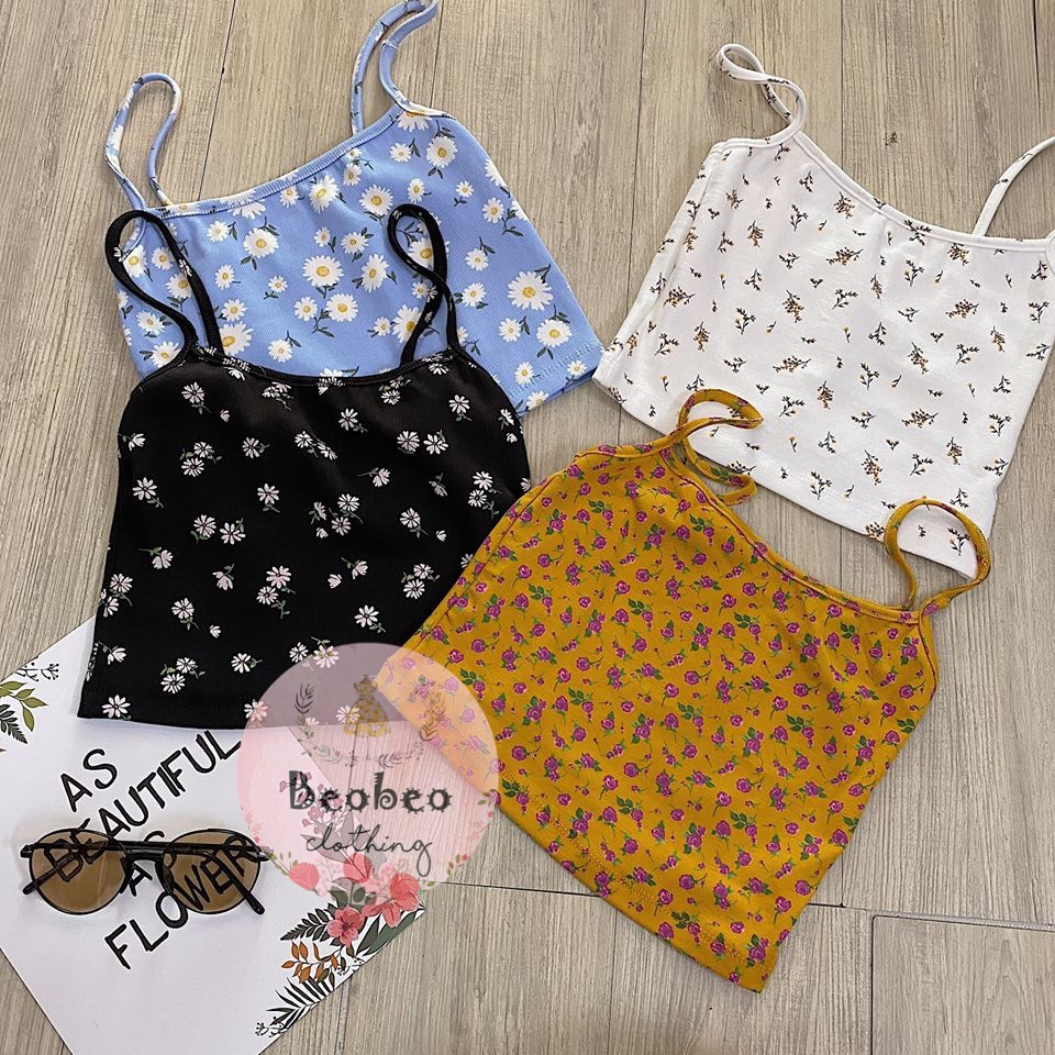 Áo thun 2 dây croptop in hoa 4 màu ulzzang