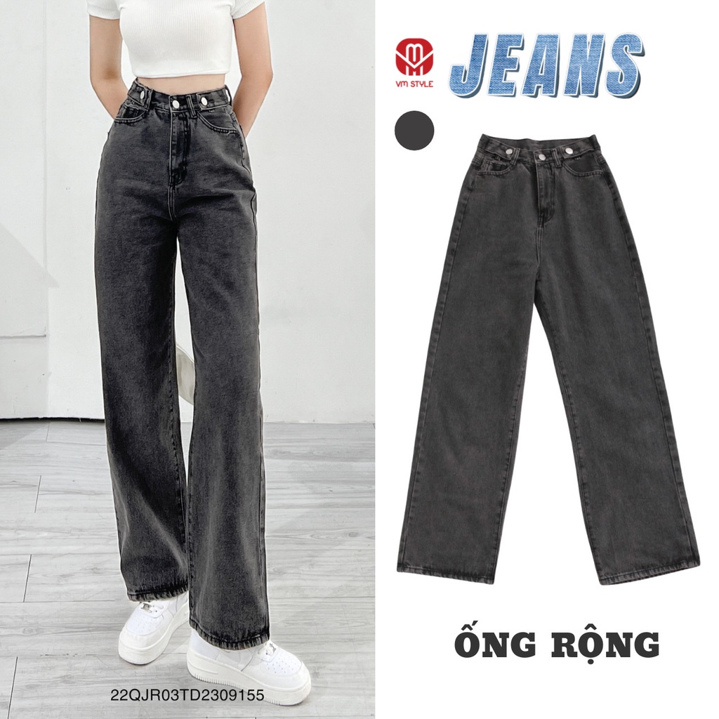 Quần jean ống rộng VM STYLE trơn lưng phối dây, quần bò lưng cao 3 nút thời trang ulzzang 5202-5211 QJR00020 !