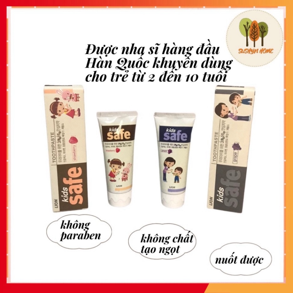 Kem Đánh Răng Cho Bé LION KID SAFE Hàn Quốc, Kem Đánh Răng Nuốt Được, không paraben, không chất tạo ngọt