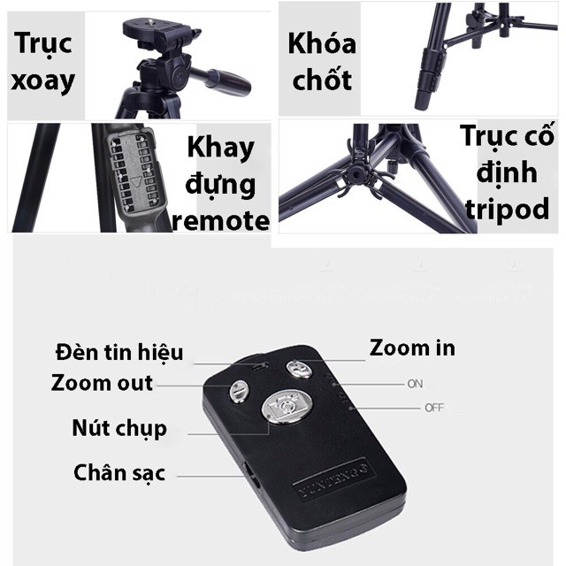 Chân máy ảnh, tripod Weifeng WT-3388 cao cấp, siêu chắc và tặng kèm kẹp điện thoại và remod xịn ( SIÊU BỀN )