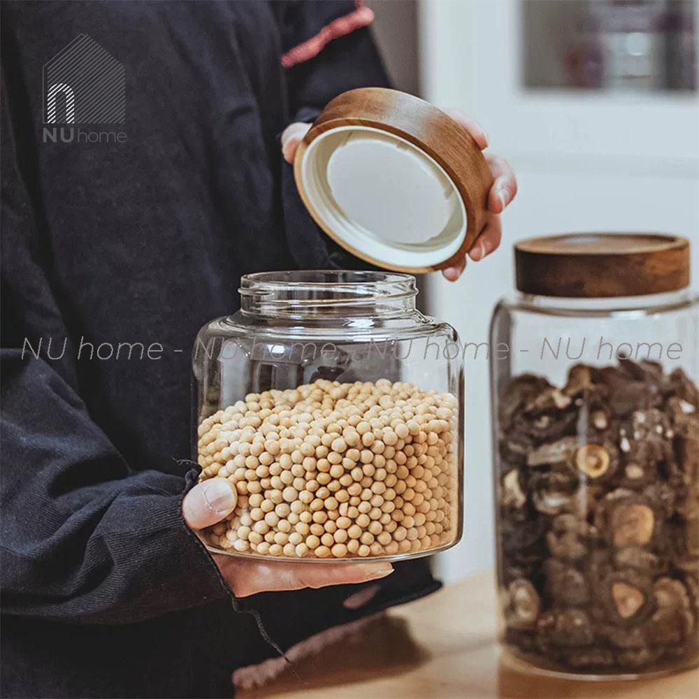 nuhome.vn | Hũ thuỷ tinh nắp gỗ  - IRU, hũ đựng đồ khô, ngâm trái cây kích thước lớn, lọ muối dưa, nắp vặn bằng gỗ