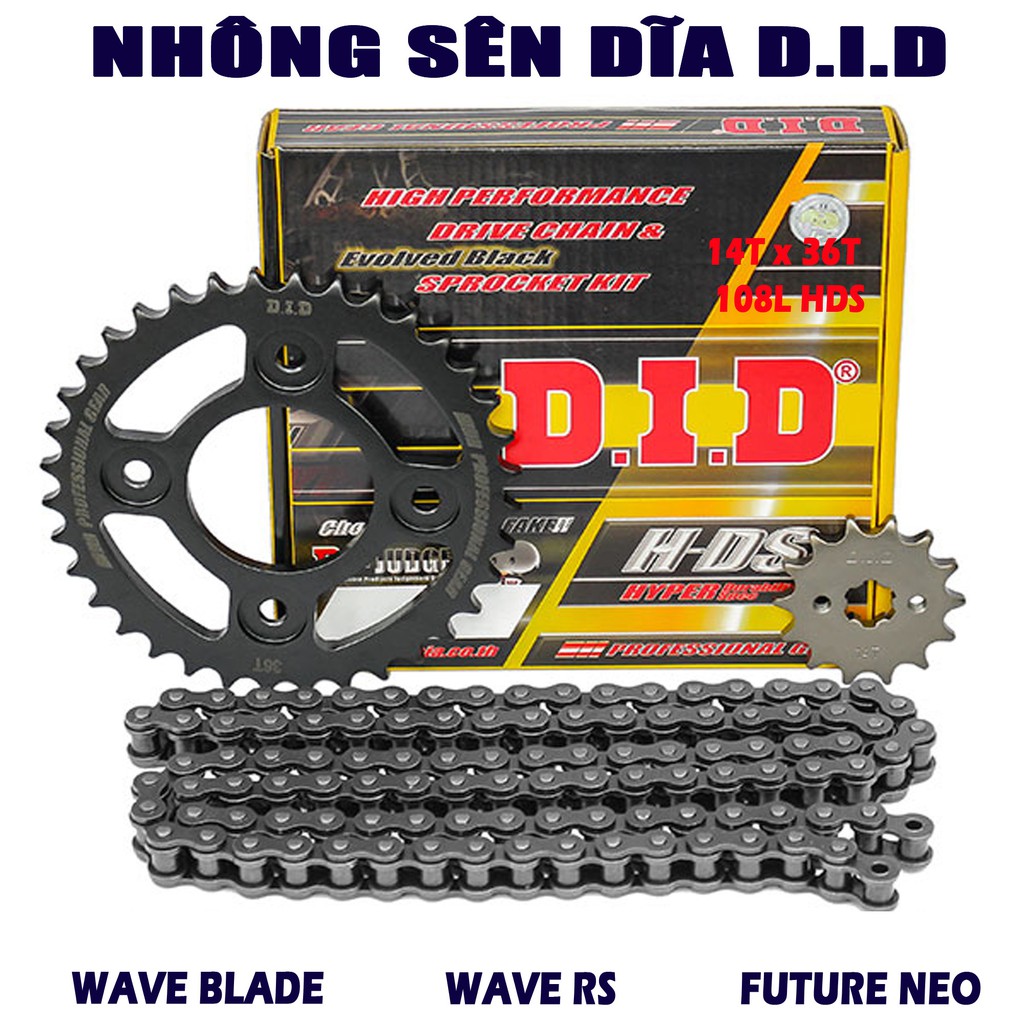 Nhông sên dĩa Wave RS Future Neo Wave Blade - Sên đen 10 ly Thái Lan