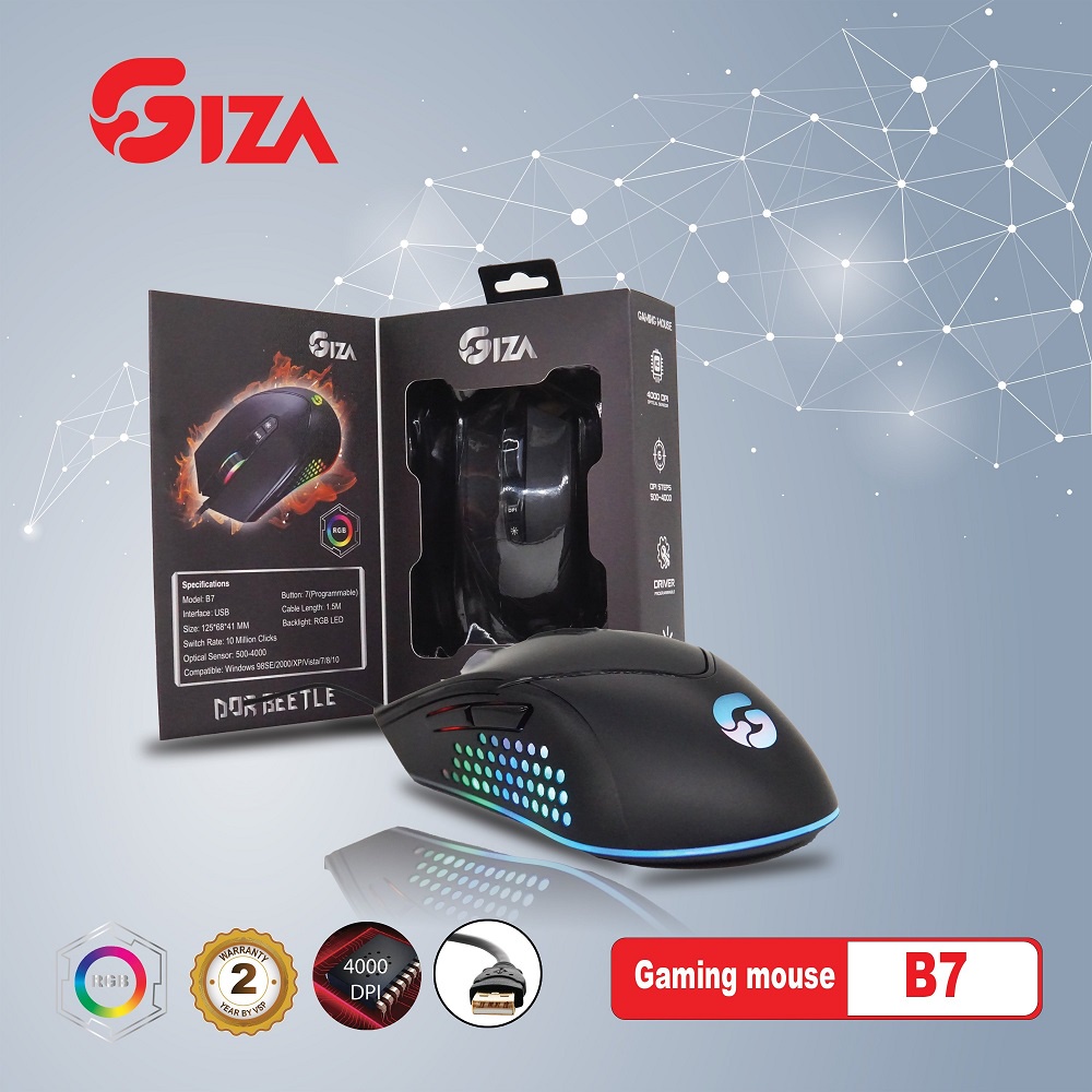 [Gaming Mouse] Chuột chuyên Game cao cấp GIZA B7 Dor Beetle, Led RGB, DPI 4000, BH 2 năm (Đen) - Nhất Tín Computer