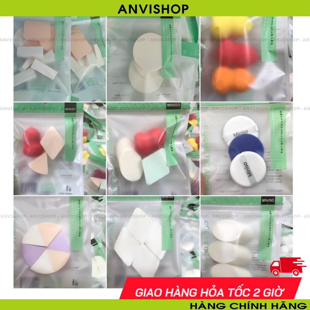 Set Mút tán kem nền mút trang điểm mềm mịn Miniso