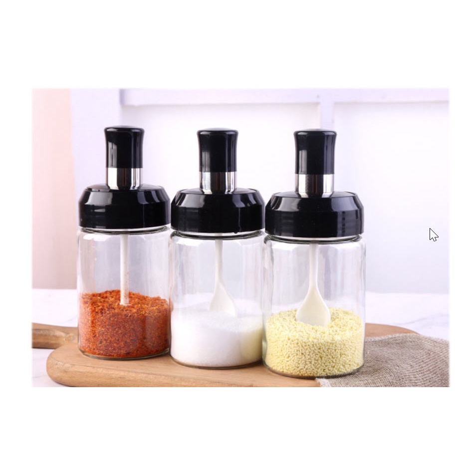 [HCM] Hũ đựng gia vị đẹp có kèm thìa - Lọ thủy tinh đựng gia vị kèm muỗng dung tích 250ML tiện lợi LOẠI TỐT