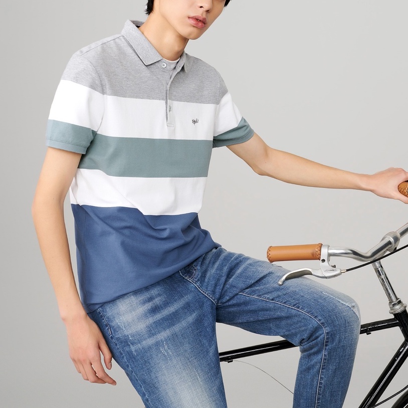 HLA - Áo Thun Polo Nam Phối Sọc Contrasting Striped POLO Shirt