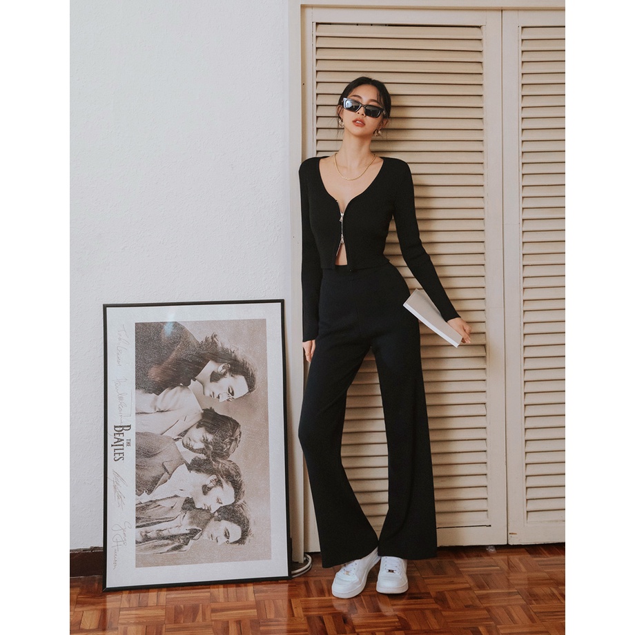 Quần dài len gân ống rộng nữ Air Space Lady 2141829011