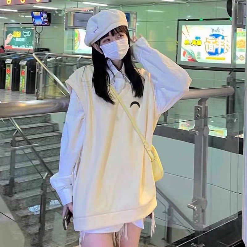 Áo gile nữ mùa hè nỉ mỏng màu vàng nhạt xinh xắn hình mặt trăng nhỏ có size kiểu ulzzang Hàn