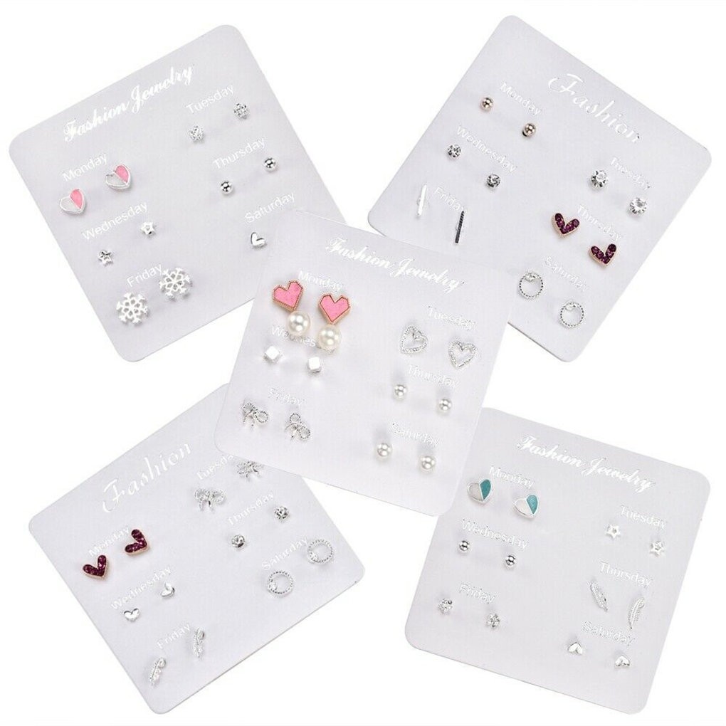 Bộ 6 đôi bông tai hợp kim đính đá nhiều kiểu dáng thời trang cho nữ