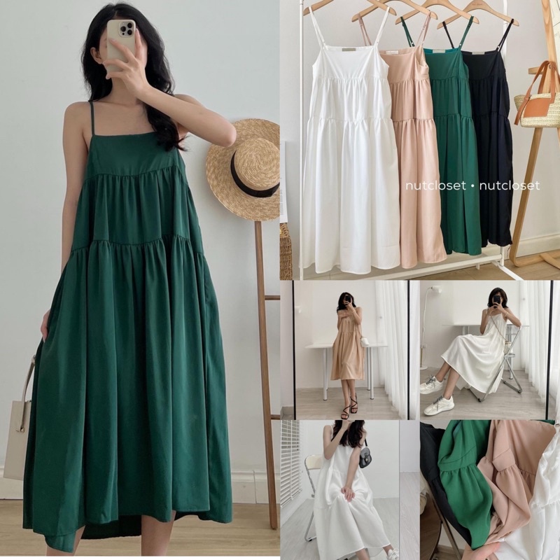 [Ảnh thật/Video]Váy hai dây xốp Lady ba tầng dáng babydoll form rộng xoè đầm 2 dây ulzang