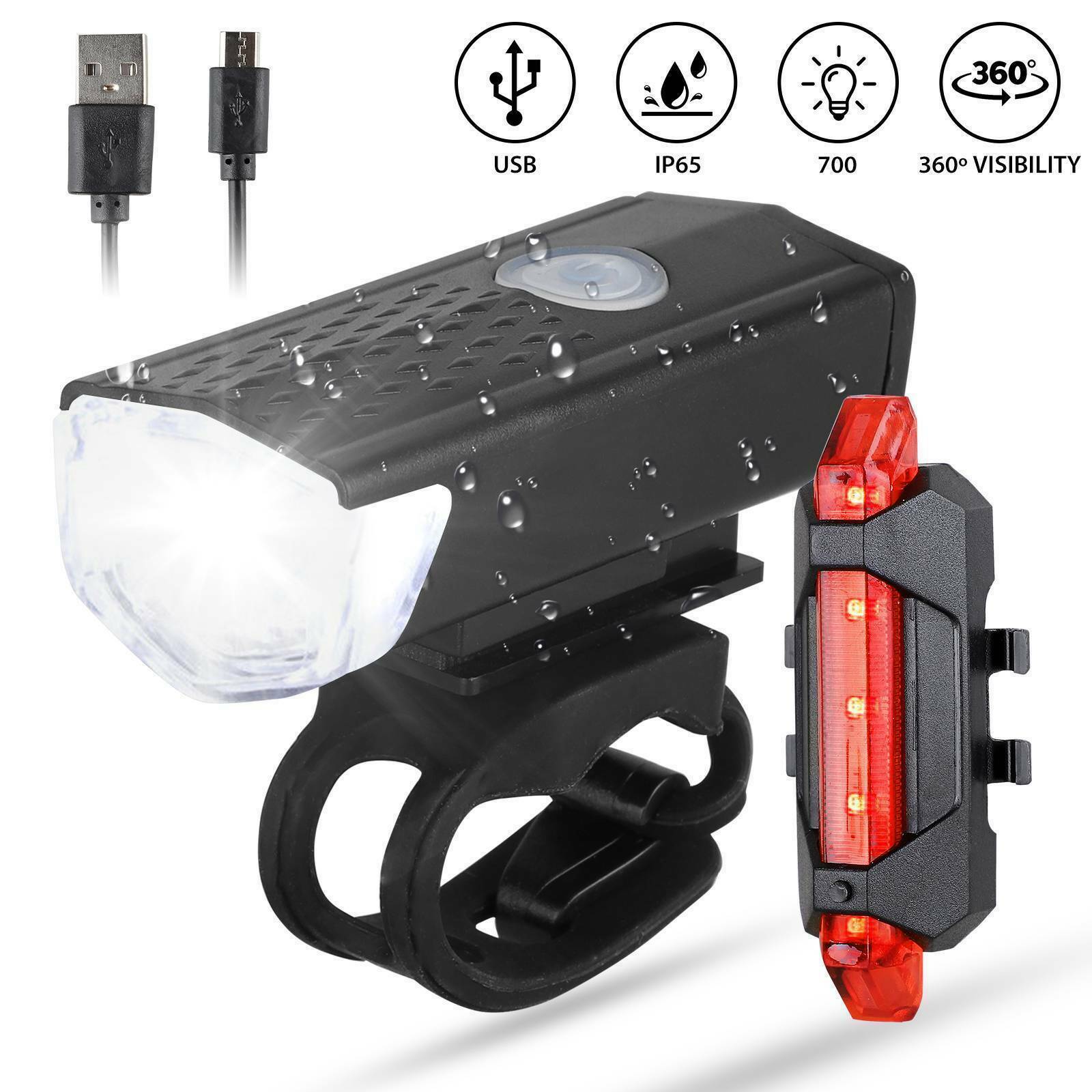 USB  Rechargeable Bike Bicycle Light /  Mountain Cycle Front Back Headlight Lamp Flashlight Bicycle Accessories