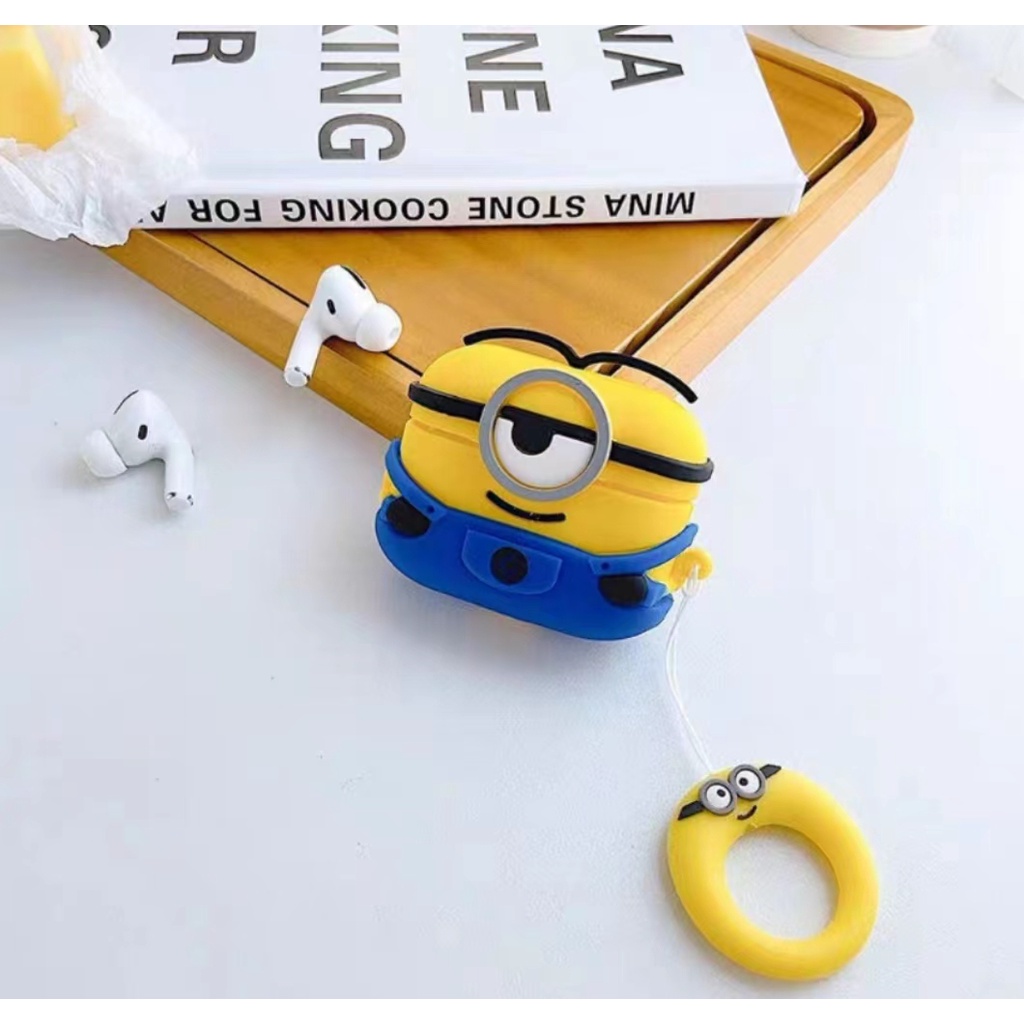 Vỏ Bảo Vệ Hộp Sạc Tai Nghe AirPods 1 2 pro 3 2021 gen3 Bằng Silicon TPU Mềm Hình Minions 3D Dễ Thương Chống Thất Lạc