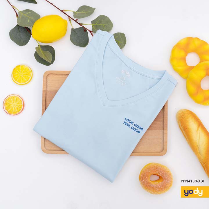 Áo thun nữ cổ tim trơn basic cotton YODY CHÍNH HÃNG - PPN4138 | BigBuy360 - bigbuy360.vn