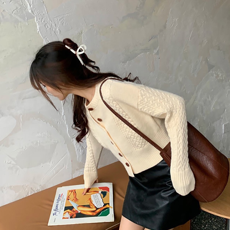 Áo cardigan len dệt kim thiết kế xoắn phong cách retro mới dành cho nữ