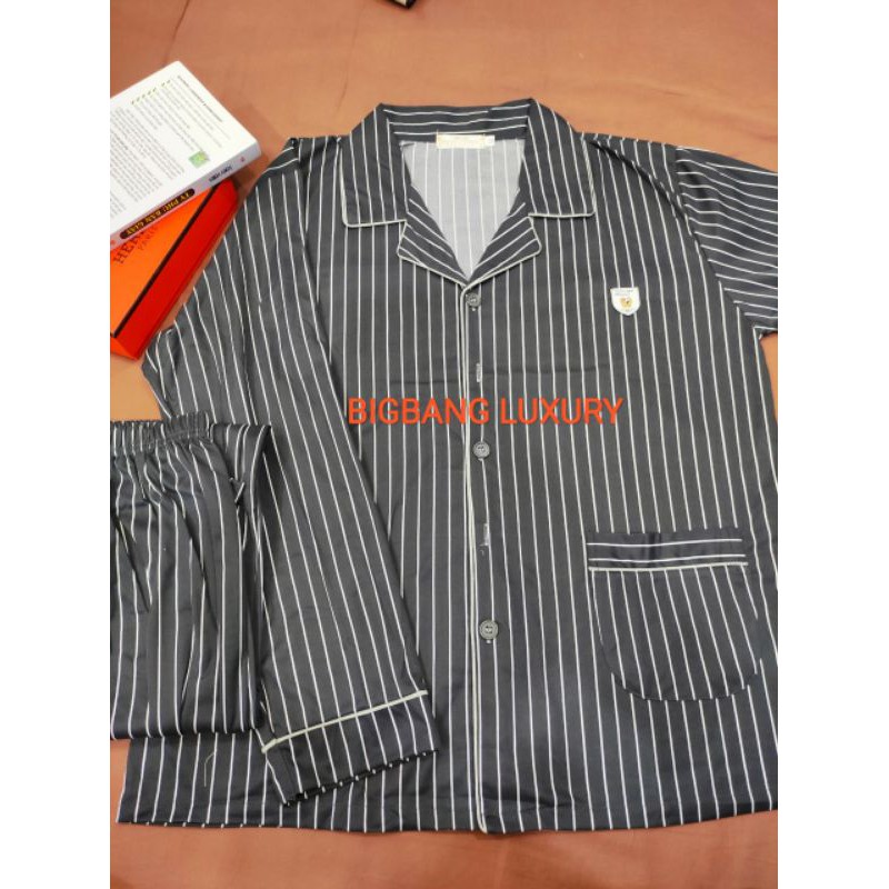 Đồ mặc nhà dài tay nam mã 821 chất cotton dày dặn - Đồ bộ Pijama nam cổ V sọc trơn lịch lãm sang trọng