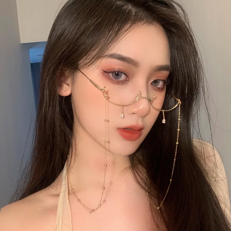 Kính nửa khung dưới Nữ Giọt nước không trang trí ống kính Cos Yếu tố thứ hai có khung kính xích