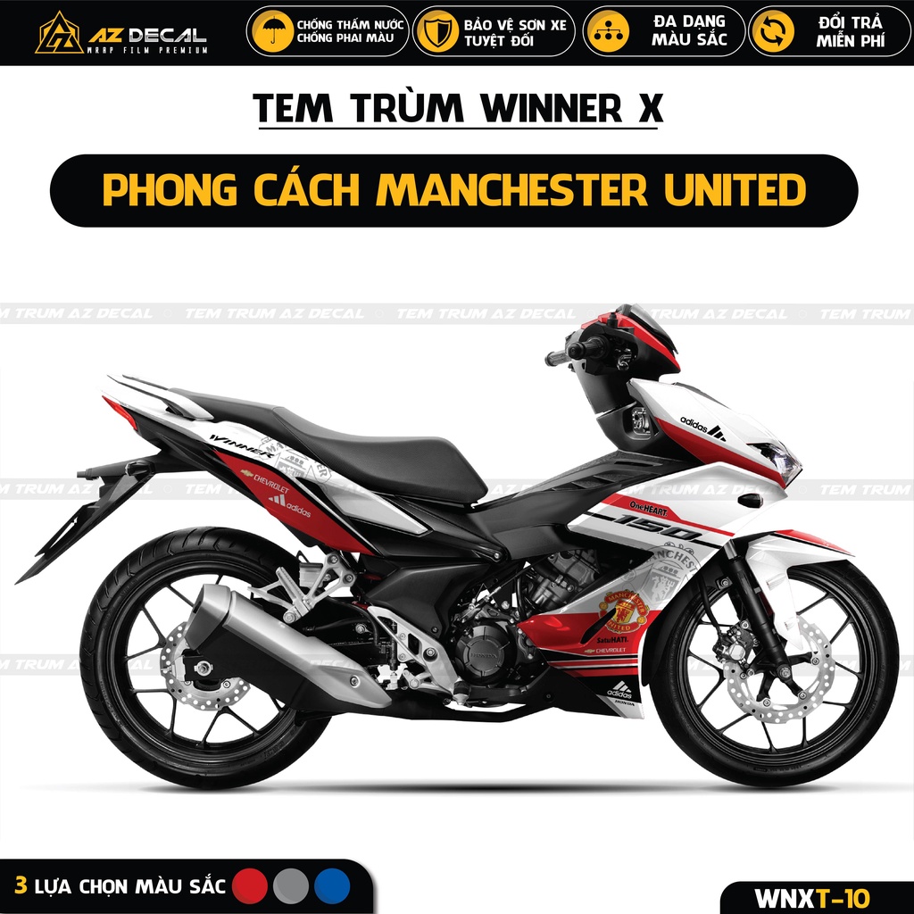 Tem Trùm Winner X Phong Cách Manchester United | WNXT-10 | Decal Chống Nước Màu Đỏ, Xanh, Xám Đen