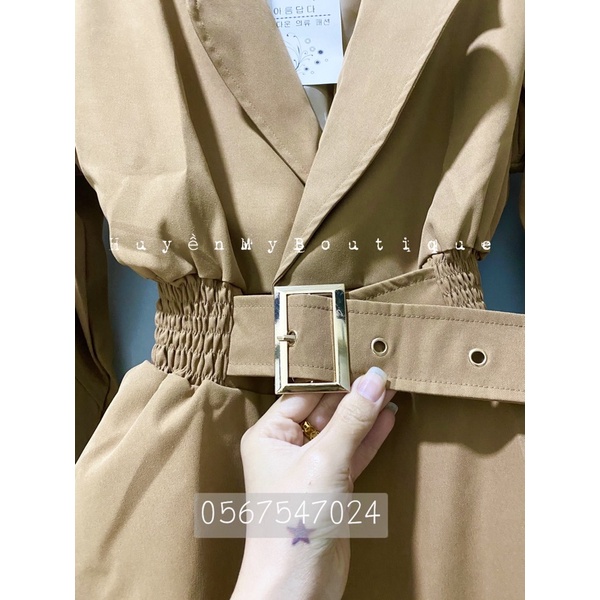 Áo Khoác Mangto Khaki dáng dài 2 lớp kèm đai hàng Quảng Châu loại 1