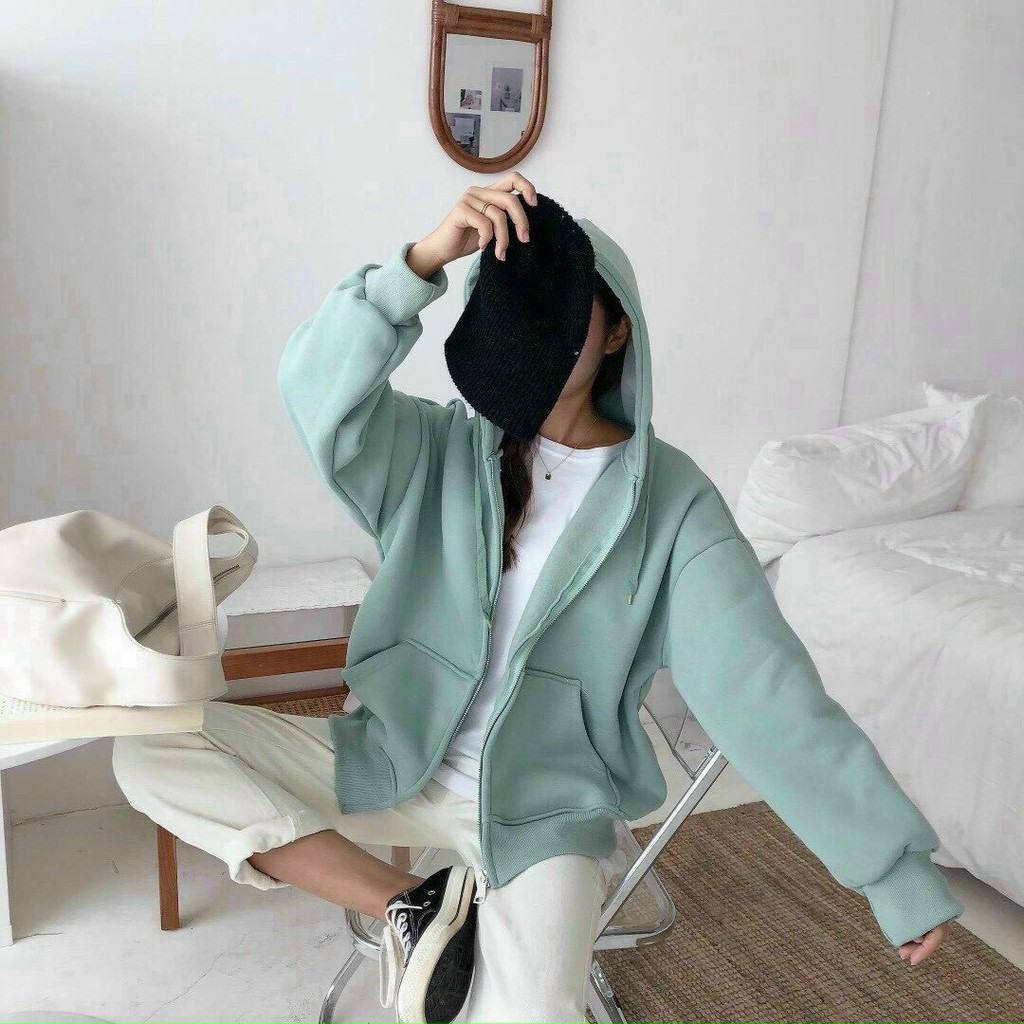 Áo khoác hoodie dây kéo trơn