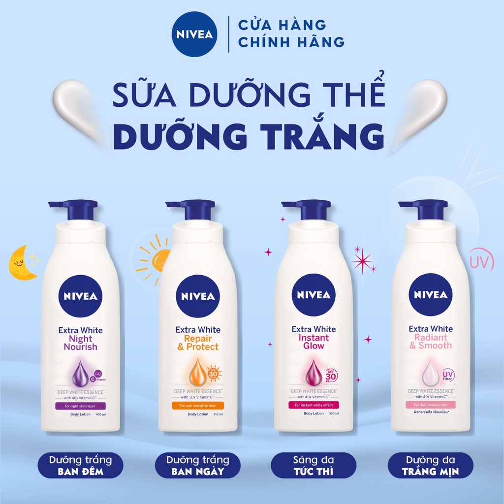 Bộ Đôi Sữa Dưỡng Thể Giúp Săn Da, Dưỡng Trắng Da NIVEA Ban Đêm | Vitamin C | Q10 (350 ml) - 98412