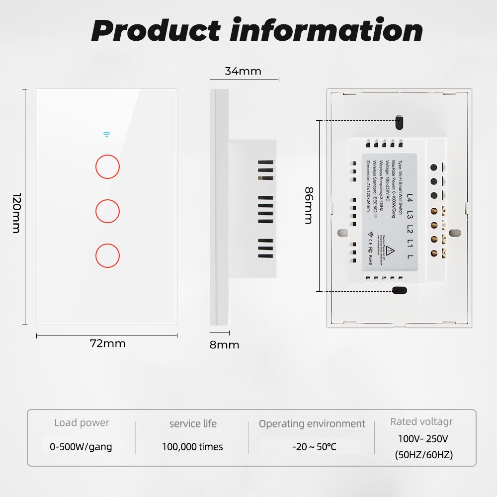 Công TắC ChạM Wifi Thông Minh 110V 220V 1 / 2 / 3 Gang Cho Alexa Google Home