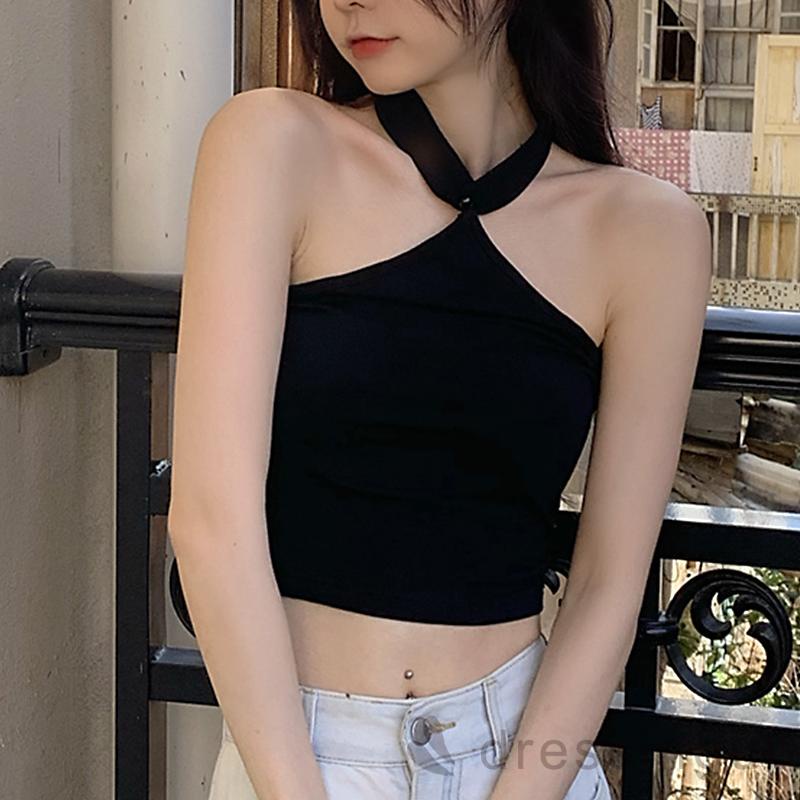 Áo croptop sát nách màu trơn ôm dáng màu trắng/đen cho nữ