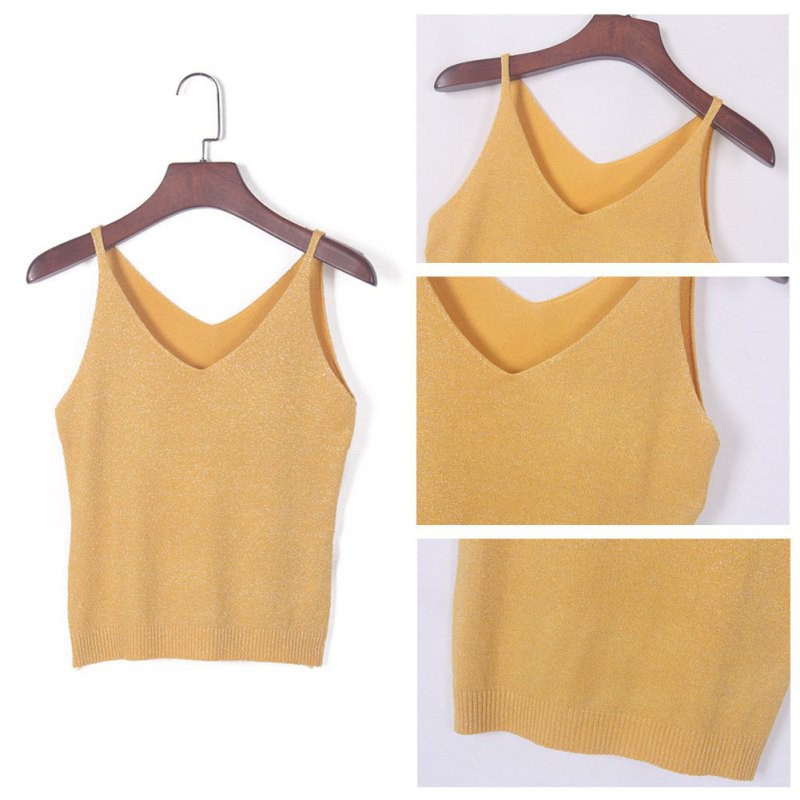 Áo thun nữ không tay cổ V thiết kế dáng suông phối màu giản dị thanh lịch