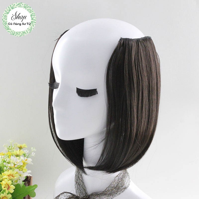 Tóc giả nữ độn mái dài 26cm – tóc giả kẹp phồng chân tóc, không bóng, không xù, giữ nếp tốt (giá bán 1 bên)
