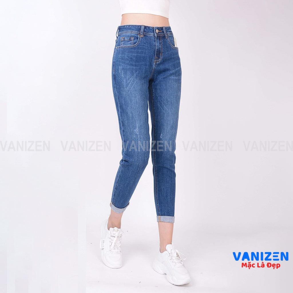 Quần jean nữ ống rộng baggy đẹp lưng cao cạp căn bản xước nhẹ hàng hiệu cao cấp mã 342 VANIZEN