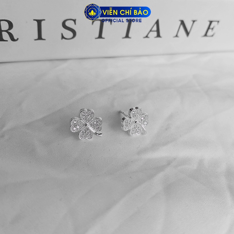 Bông tai bạc nữ cỏ bốn lá trắng chất liệu bạc 925 thời trang phụ kiện trang sức nữ thương hiệu Viễn Chí Bảo B400116